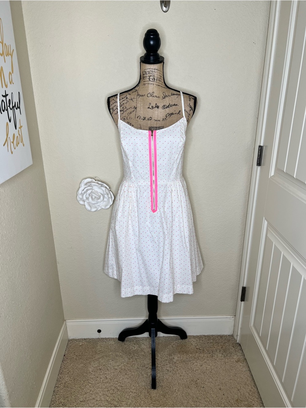 NTM: Lilly Pulitzer Alexi Dress Resort White Clip Dot Pink Zip Size 6